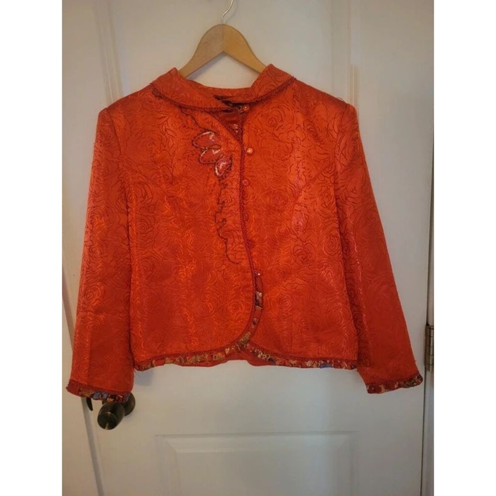 Women's Chinese Orange Silk Brocade Jacket Size XS Z